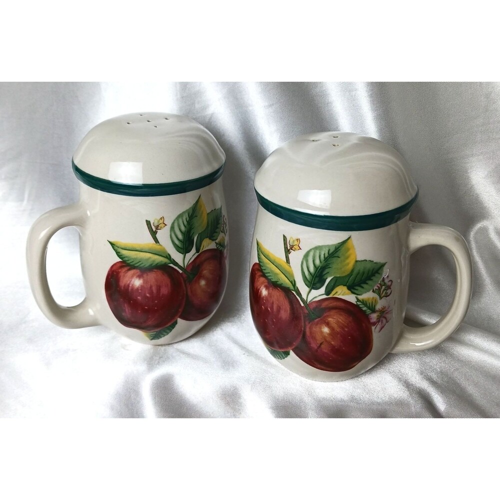 CHINA PEARL CASUALS APPLE CERAMIC SALT & PEPPER SHAKER SET